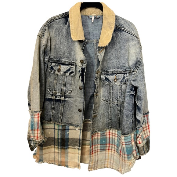 FREE PEOPLE DENIM AND PLAID JACKET M/L - Picture 1 of 5